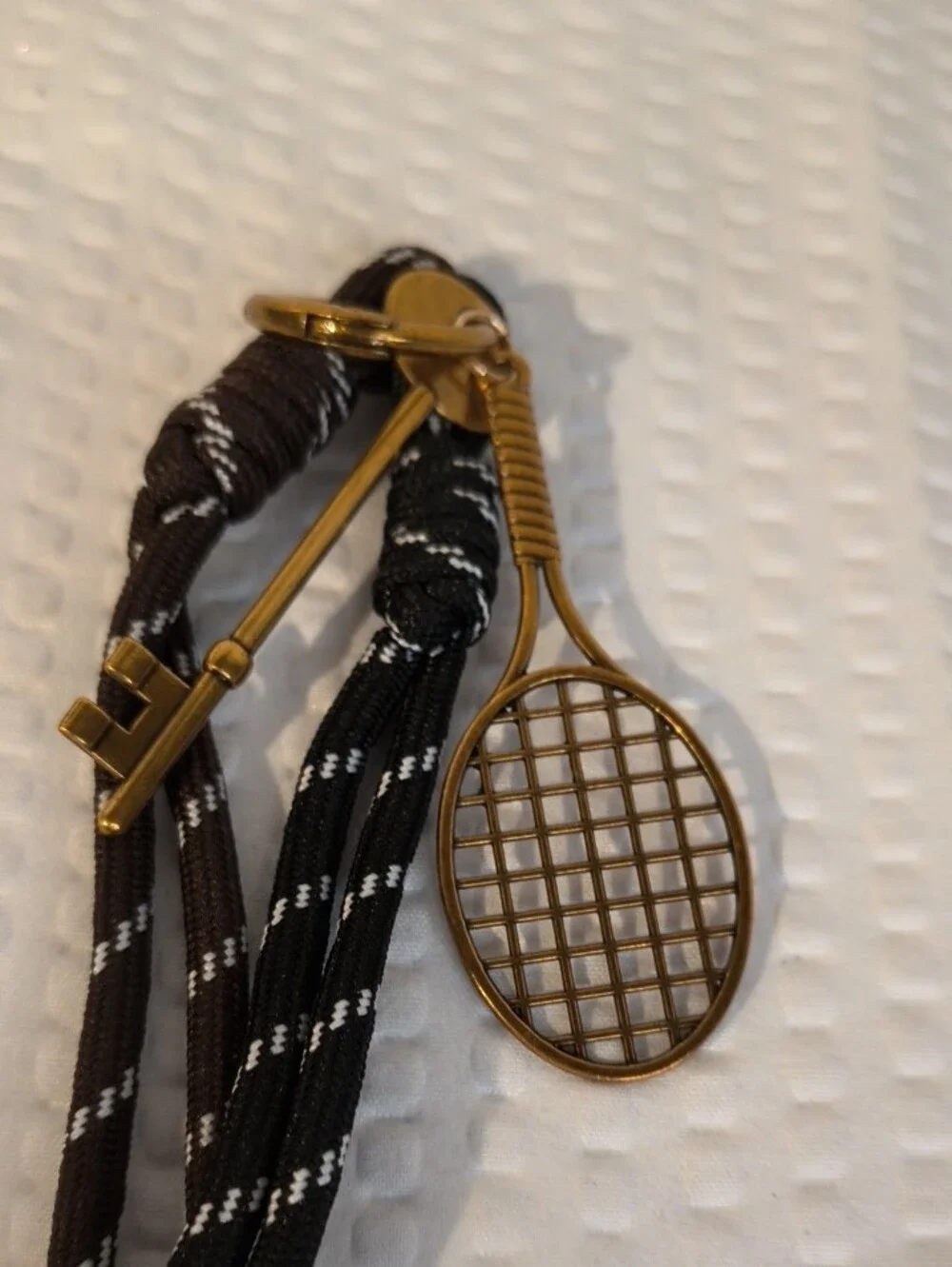 Tennis & Key Keychain with Brown and Black Braided Straps